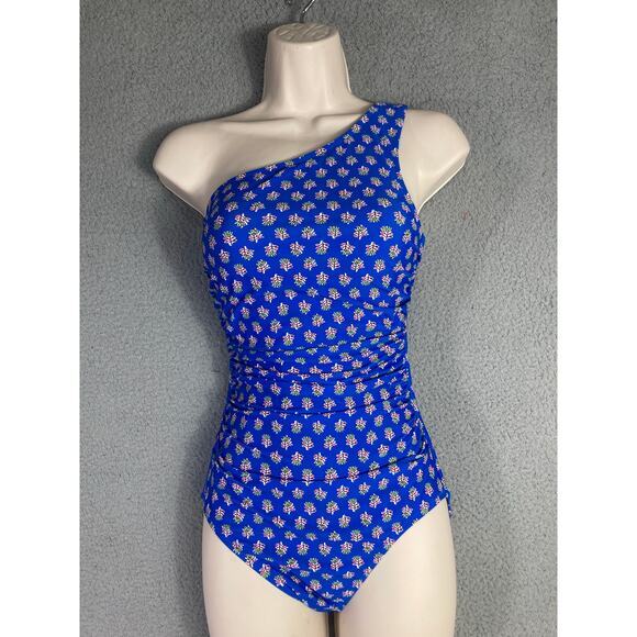 J.Crew Women's Ruched One-Shoulder Swimsuit 2XS Blue‎ Floral Print XXS - Picture 3 of 13